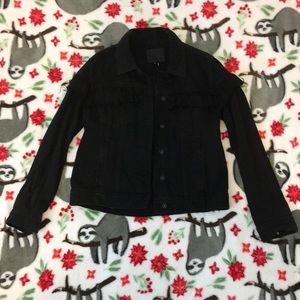 Paige Black Denim Jacket with Ruffles